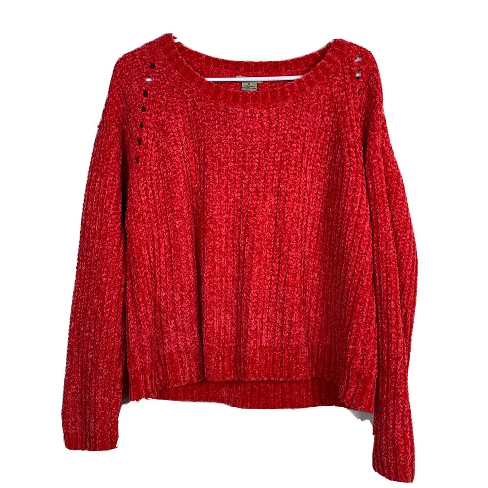 ANAMÁ Chenille Sweater Top Soft Knit Pullover Crew Neck Long Sleeve Pink Women M